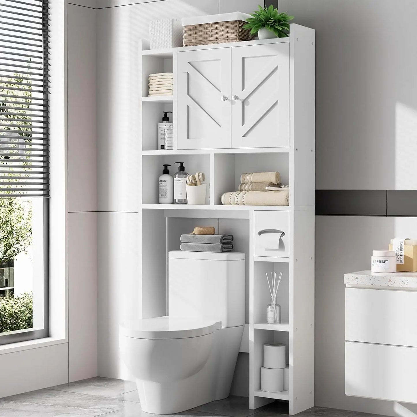 Over-The-Toilet Storage Cabinet - Freestanding Bathroom Organizer with Shelves