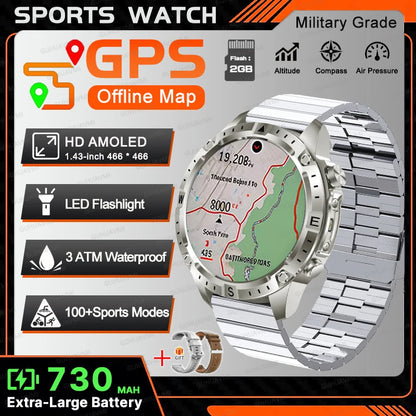 All-Terrain GPS Sports Smartwatch - Offline Maps, Altimeter, Barometer, Compass, 3ATM Waterproof & 730mAh Battery