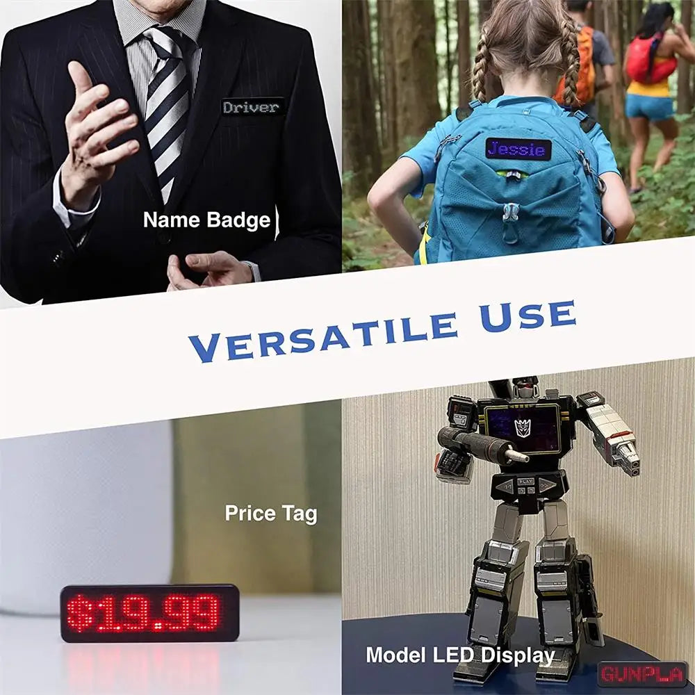 Rechargeable Bluetooth LED Name Tag: Programmable Scrolling Message Board - Digital LED Badge Insignia for DIY Mini Display