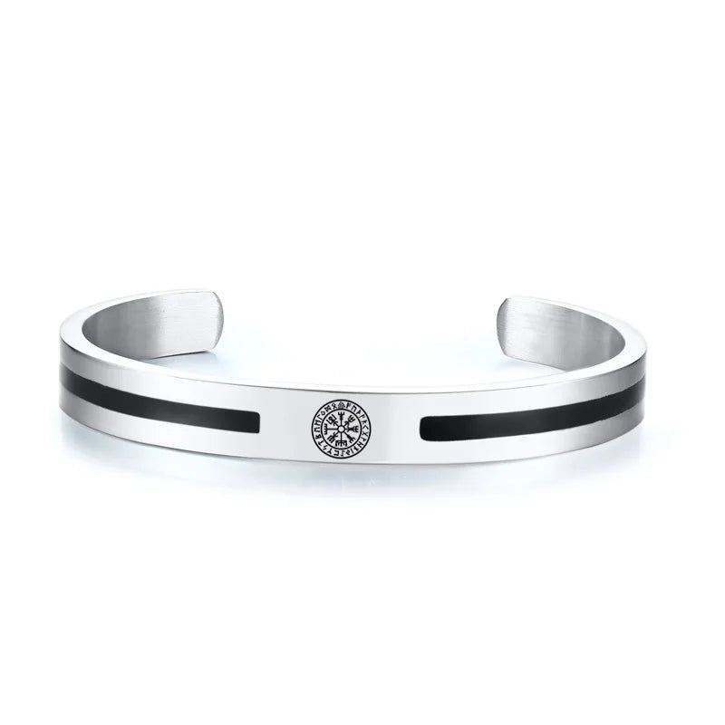 Men's Enamel Bangle - Viking Logo Cuff Bracelet, Stainless Steel Minimalist Bangle for Gentlemen