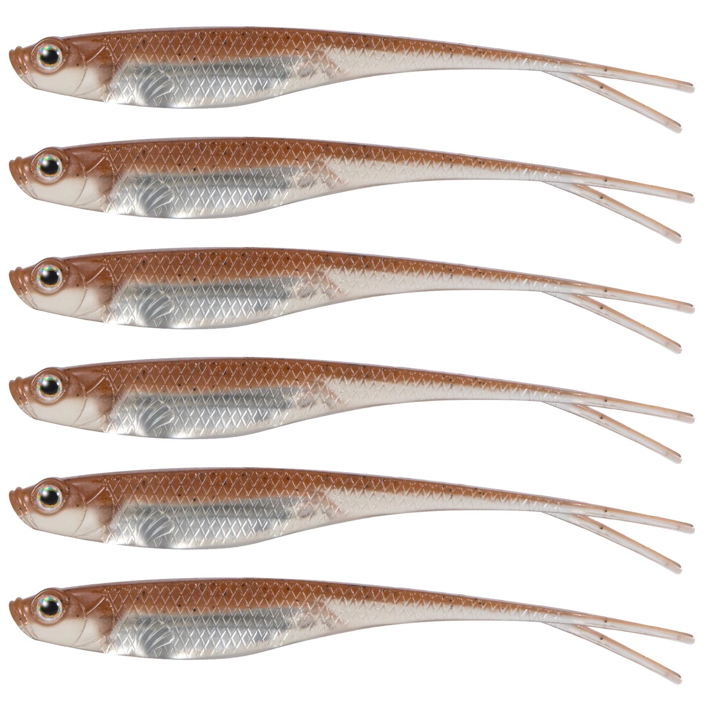 Dr.Fish 5/6pcs Soft Fishing Lures — Saltwater Silicone Fork Tail Drop Shot Baits for Bass, Trout, Pike, Walleye, Weedless