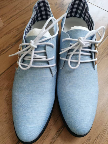 Men’s Canvas Derby Dress Shoes - Casual Wedding Flats & Formal Mix-Color Loafers Blue