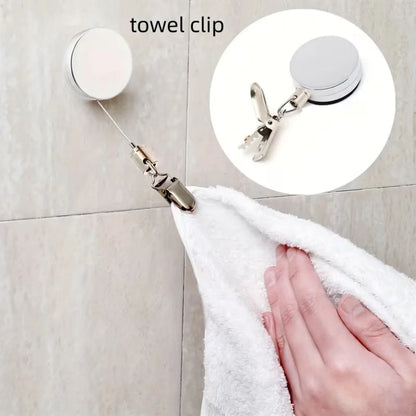 Automatic Retractable Towel Rack - Self-Adhesive Wall-Mounted Holder with Strong Clip