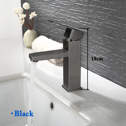 Matte Black Basin Sink Faucet - Deck Mounted Hot & Cold Water Mixer Tap for Bathroom Lavatory Sink (Hose Not Included)