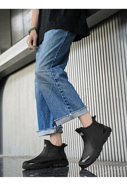 Men’s Waterproof Rain Shoes – Thickened Warm Rubber Short Boots for Work, Fishing & Kitchen Use