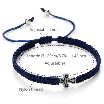 Prayer Cross Rope Bracelet - Handmade Adjustable Nylon Lucky Bangle Jewelry Gift for Women & Men