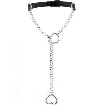 Heart Slip Chain Necklace – Black Leather Gothic Choker for Women, Punk & Goth Jewelry