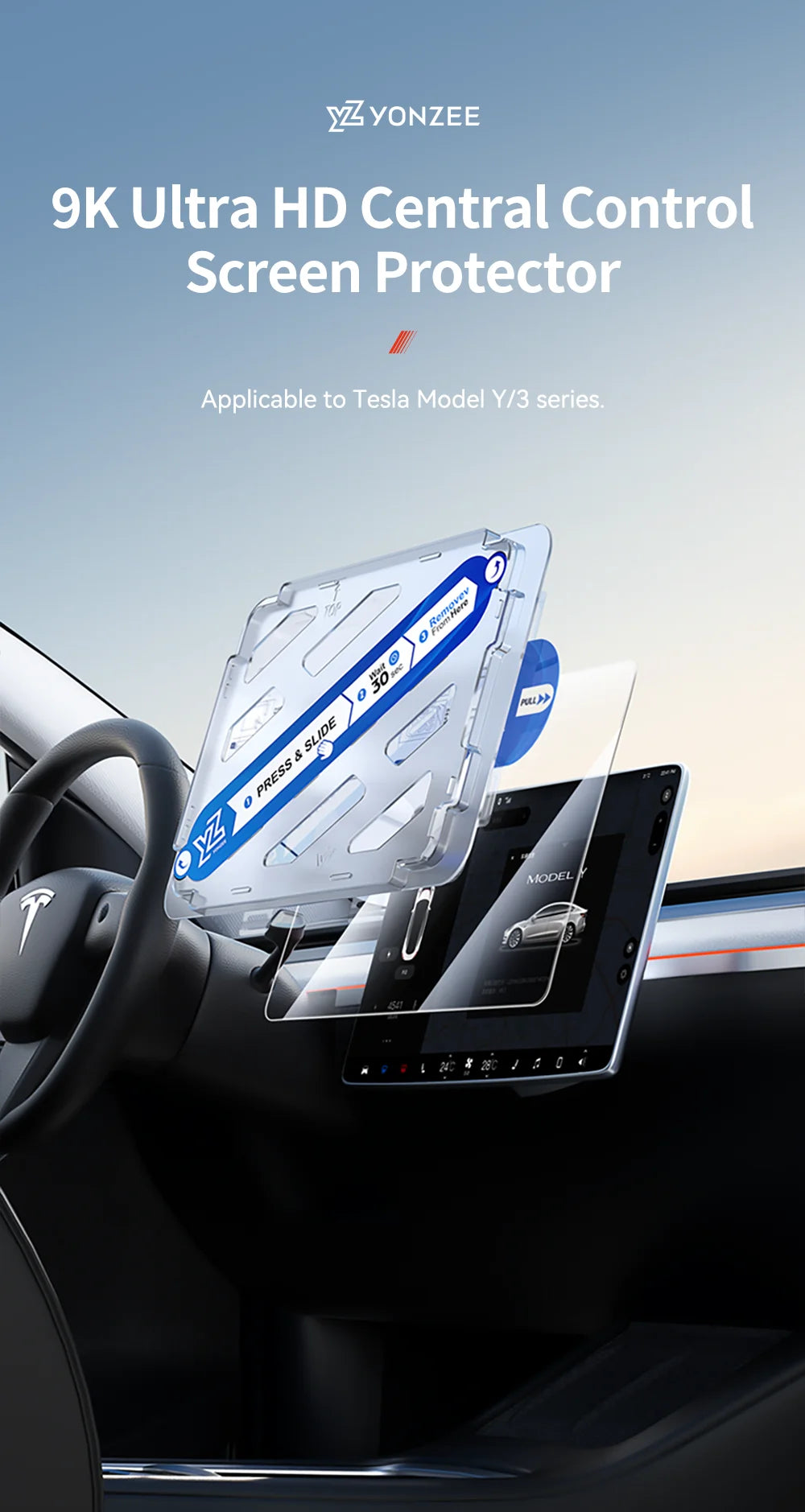 YZ Tempered Glass Screen Protector for Tesla Model 3/Y – Anti-Glare HD Center Console Film Protection Accessories