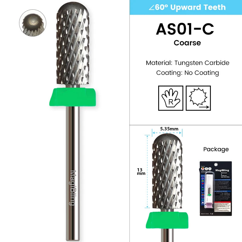 Gold Tungsten Carbide Nail Drill Bits – Large Barrel Milling Cutter, Pro Reversed Durable Grinding & Polishing Tools Accessories 4XC
