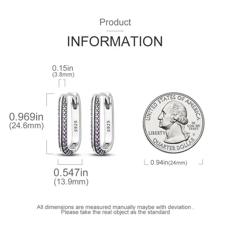 2024 New 925 Sterling Silver Rectangular Hoop Earrings with Zircon - Golden Luxury Wedding Gift for Women