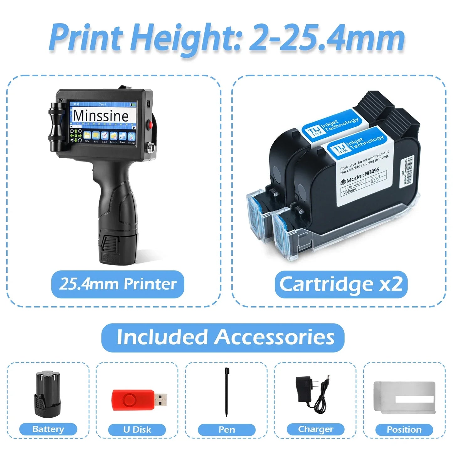 12.7/25.4mm Handheld Inkjet Printer – QR Code, Barcode, Batch, Date, Logo & Expiry Date Coding Machine with 25 Language Support, Portable Marking Tool