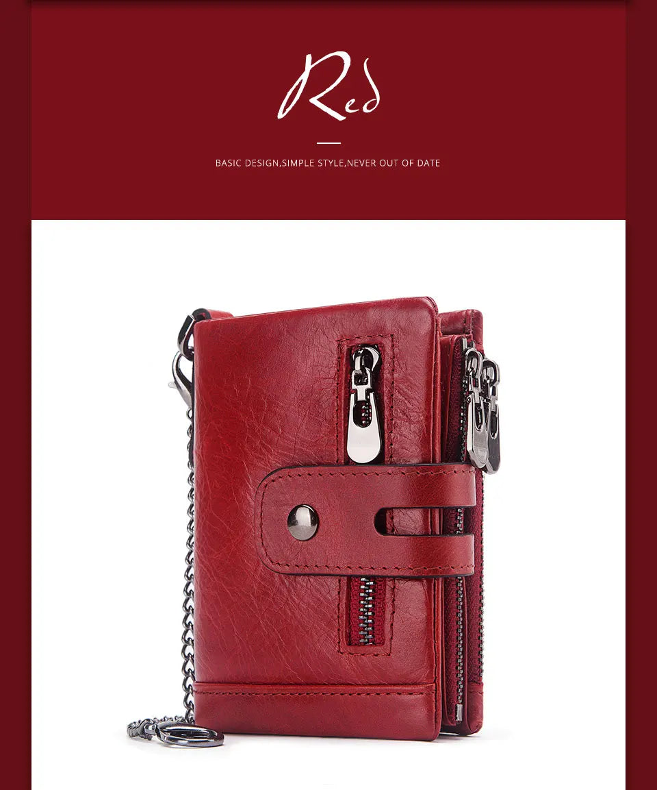 Fashion Women’s Leather Wallet — Genuine Leather Clutch with Hasp & Double Zipper, Short Coin Pocket and ID Card Holder Purse