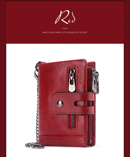 Fashion Women’s Leather Wallet — Genuine Leather Clutch with Hasp & Double Zipper, Short Coin Pocket and ID Card Holder Purse