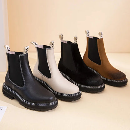 Women’s 2025 Genuine Leather Chelsea Boots – Thick-Soled Autumn Winter Ankle Short Boots
