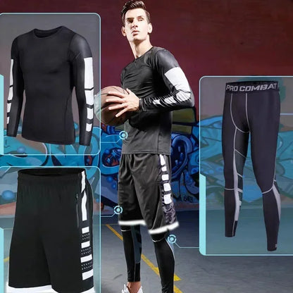 Men's Running Tracksuit Set - Compression Fitness Sportswear With Leggings, Gym Tights & Training Sweatpants