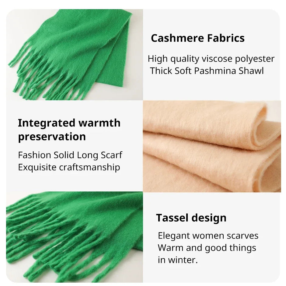 Women’s Winter Cashmere Scarf – Thick Soft Pashmina Shawl with Tassels, Warm Blanket Wrap & Long Poncho Echarpe