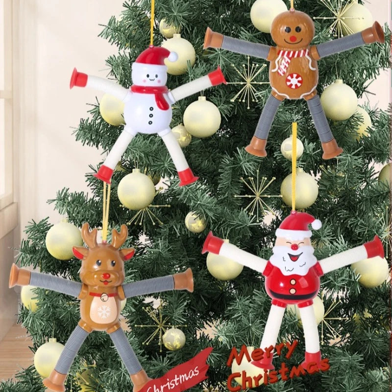 1–4pcs Retractable Santa Claus Toys – Christmas Decompression Toys Featuring Santa, Snowman, Elk & Gingerbread