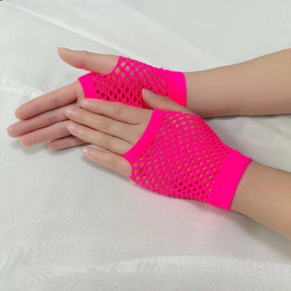 Fingerless Mesh Gloves - Solid Color Short Fishing Net Gloves for Parties & Dance