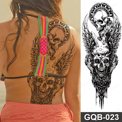 Full Arm Dragon Skull Tattoo Sleeve - Waterproof Temporary Body Art Sticker with Clock Compass Flower Design for Men & Women