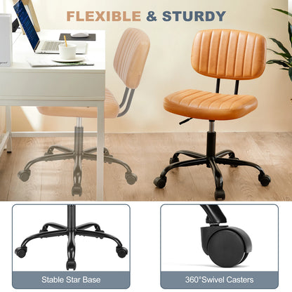 Armless Office Desk Chair – Height Adjustable PU Leather with Lumbar Support & 360° Swivel Wheels