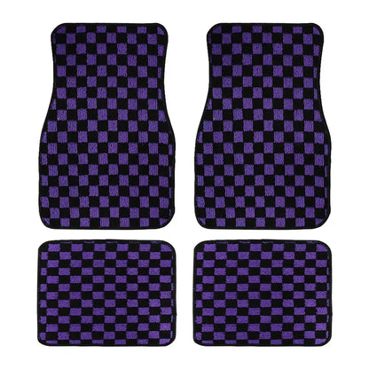 4PCS Universal Checkered Car Floor Mats - Anti-Slip Front & Rear Checkerboard Auto Carpet Foot Mats
