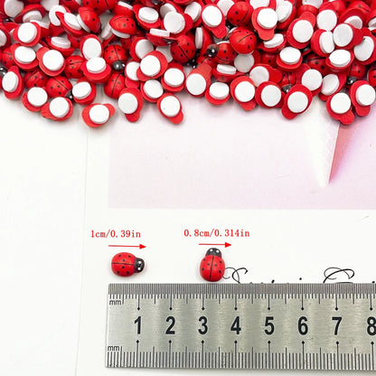 100Pcs Wooden Mini Ladybug Stickers – 8x11mm Self-Adhesive Red DIY Craft Decorations for Scrapbooking, Home, Garden & Party Decor