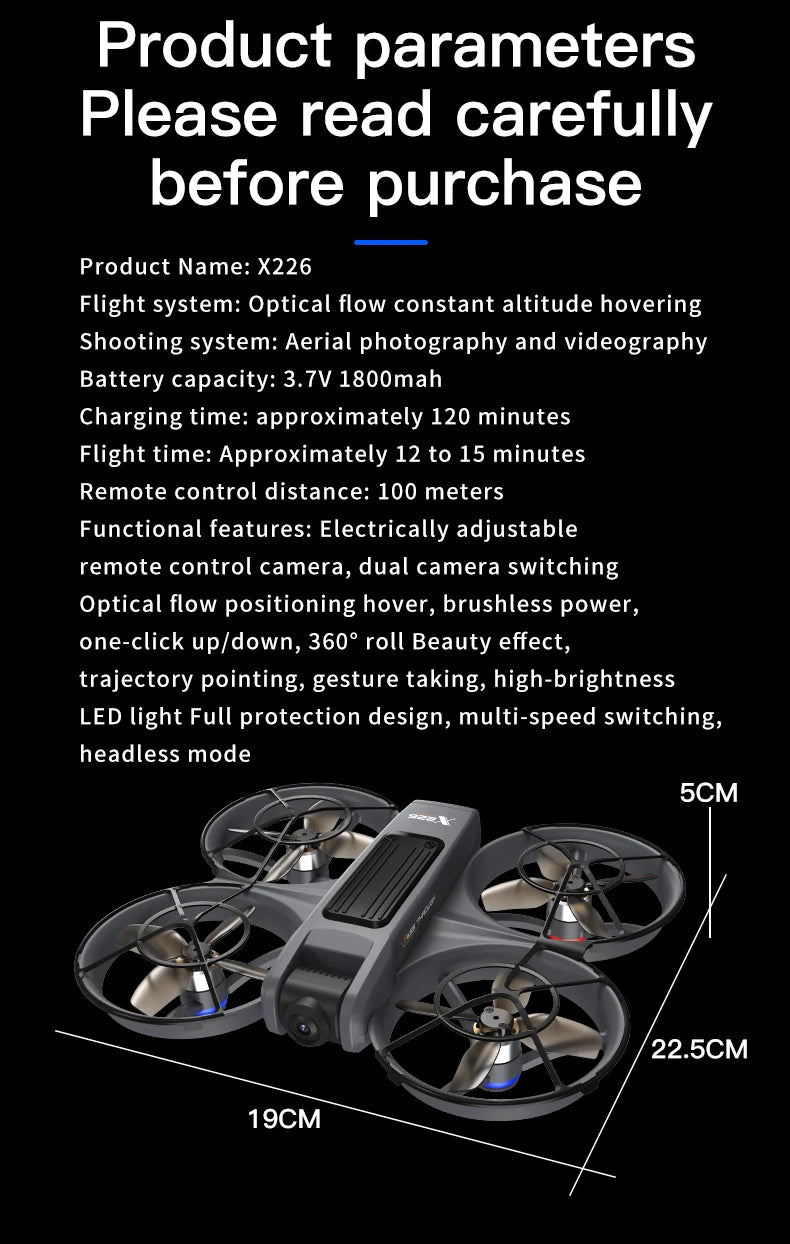 X266 Mini RC Drone – 8K HD Dual Camera, 6-Axis Headless Quadcopter with 360° Flip, Remote Control Helicopter Toy for Boys