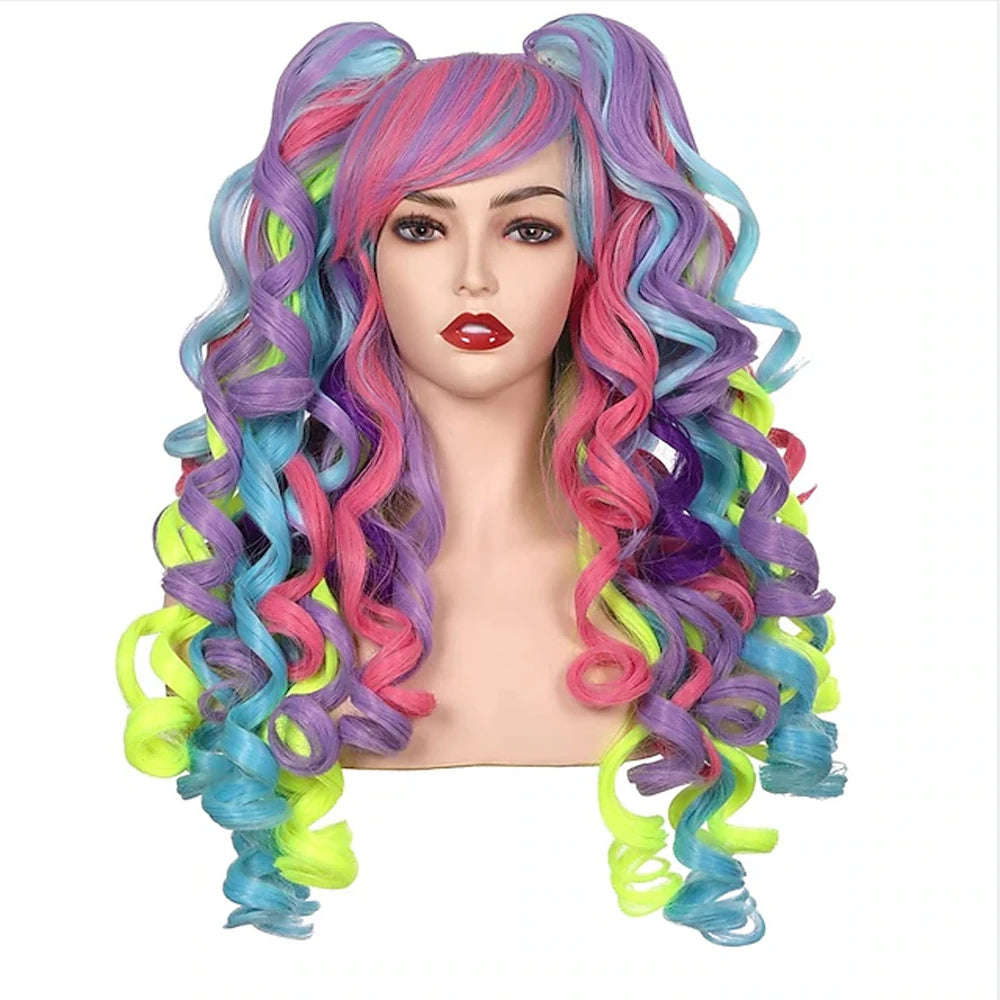 HAIRJOY Women's Long Curly Synthetic Cosplay Wig with 2 Ponytails – Halloween & Party Wig