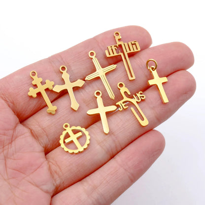 Stainless Steel Cross Charms Set - 5Pcs DIY Jewelry Pendants for Bracelets, Earrings & Necklaces