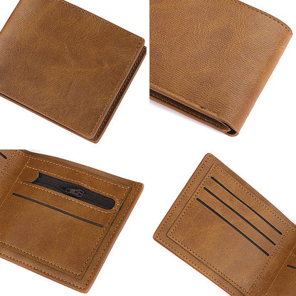 Retro Men’s PU Leather Wallet with Zipper – Classic Bi-Fold Business Card Holder with Multiple Pockets & Money Clip Slim Credit Card Wallet