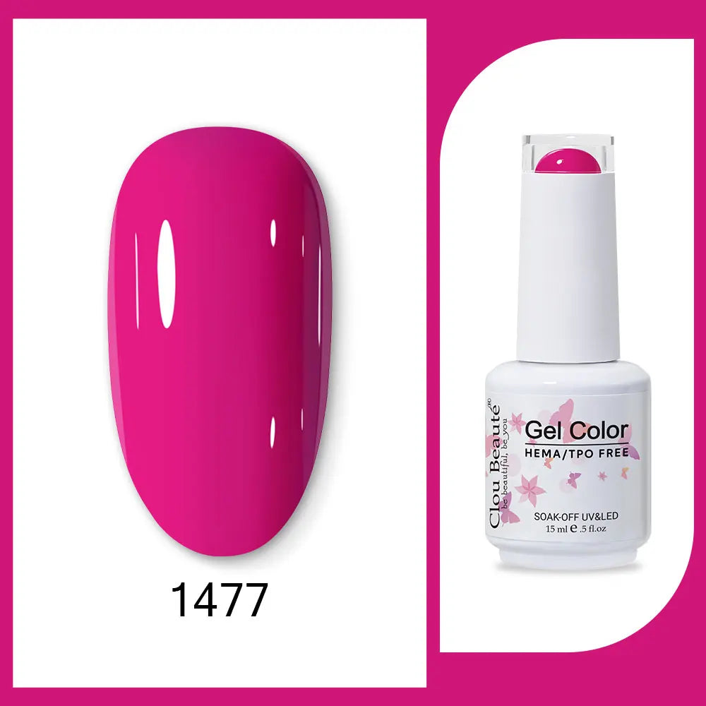 Clou Beaute 15ml Gel Nail Polish Set – Red Black White Green Neon UV Soak-Off Semi-Permanent Nail Varnish Base & Velvet Top Coat