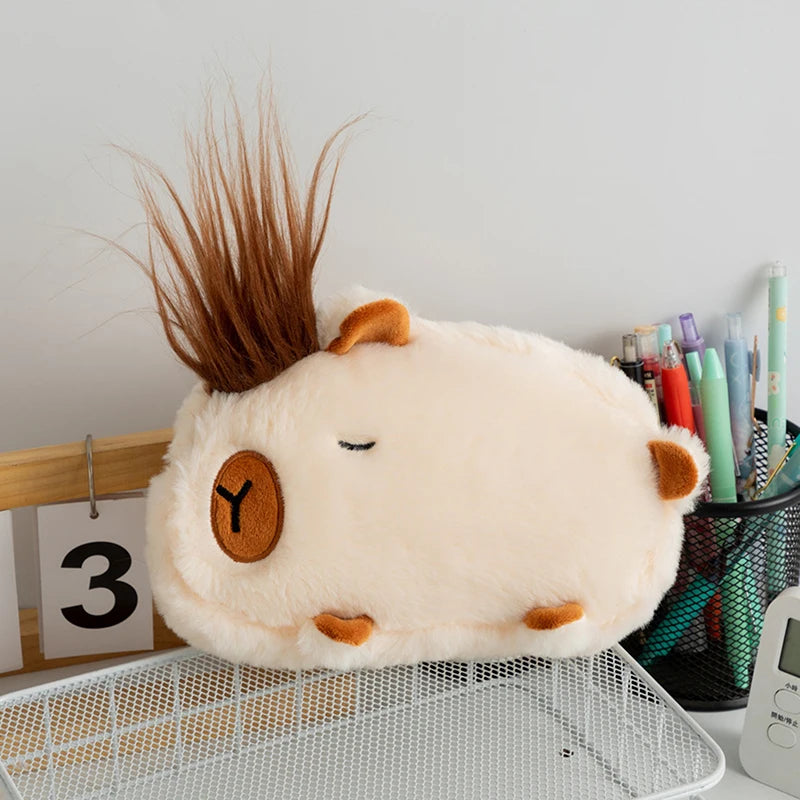 Cute Plush Capybara Pencil Storage Bag - Cartoon Animal Pen Case, Multifunctional Large Capacity Stationery Pouch