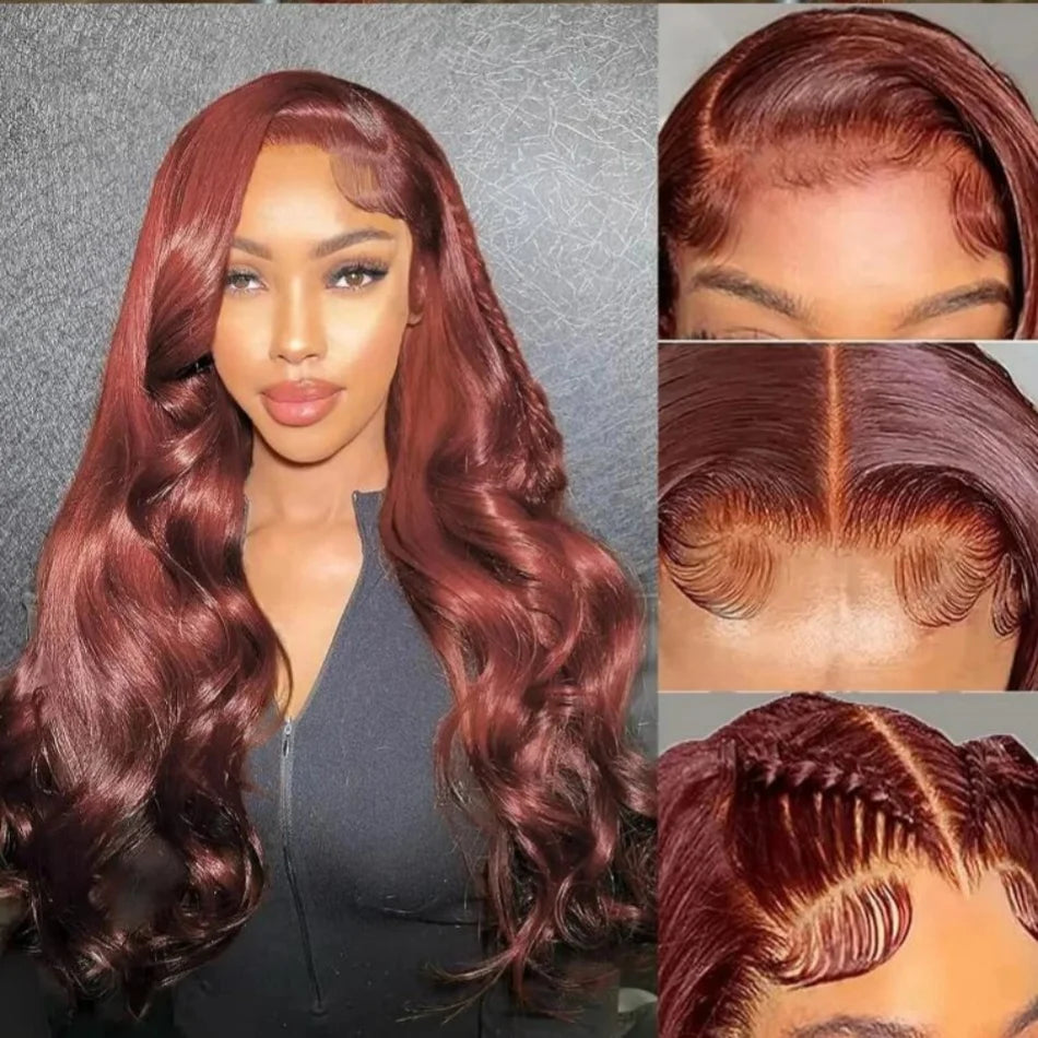 HD 13x4 Reddish Brown Lace Front Wig – Glueless Brazilian Body Wave Human Hair Wig, Red Brown Lace Frontal