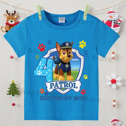 Paw Patrol Boys Blue T-Shirt – Cartoon Anime Summer Short Sleeve Kids Fashion Clothing Birthday Gift Top
