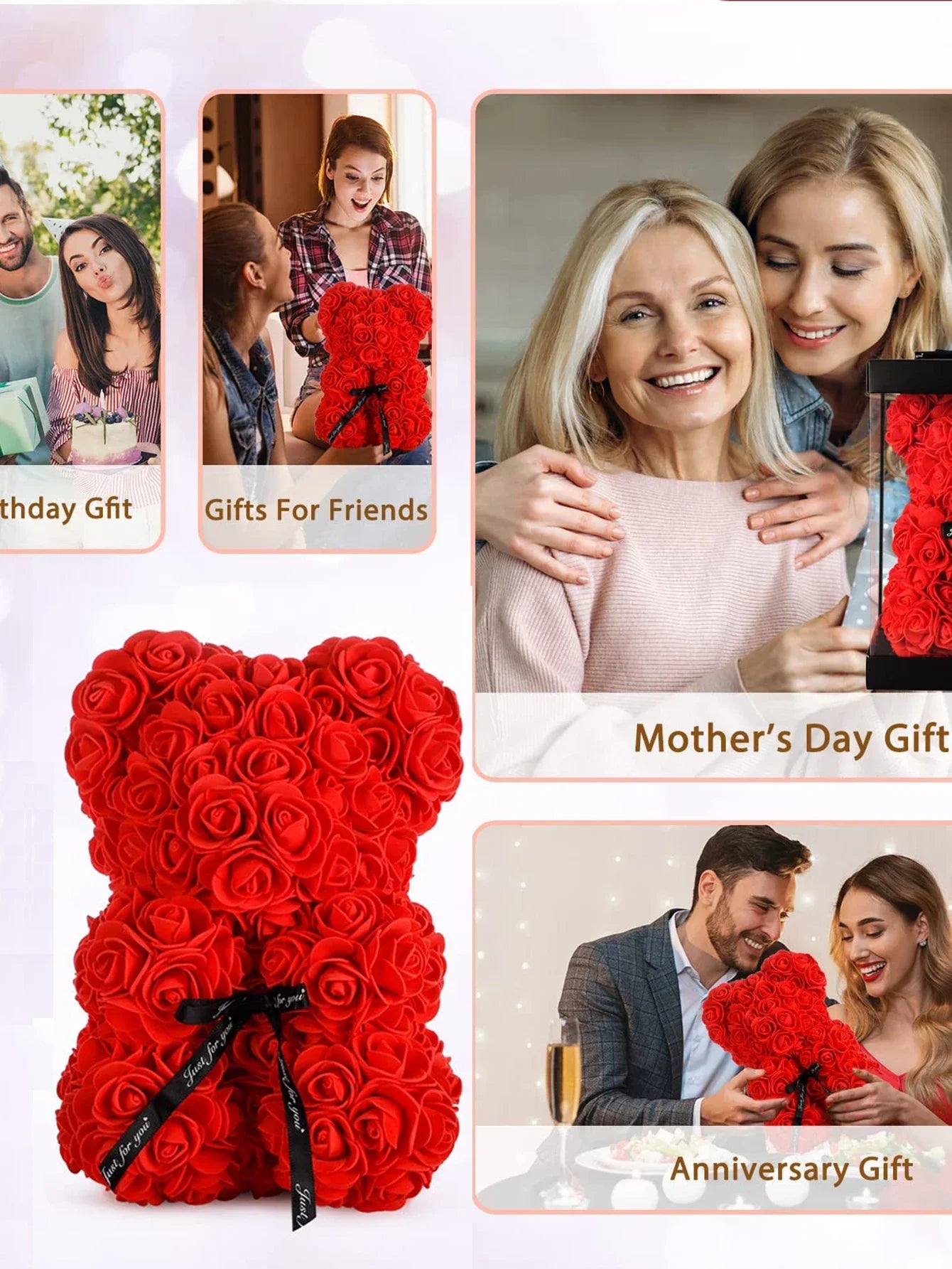 25cm Eternal Rose Teddy Bear – Artificial Flower Gift for Mom, Mother’s Day, Birthday, Valentine’s & Anniversary