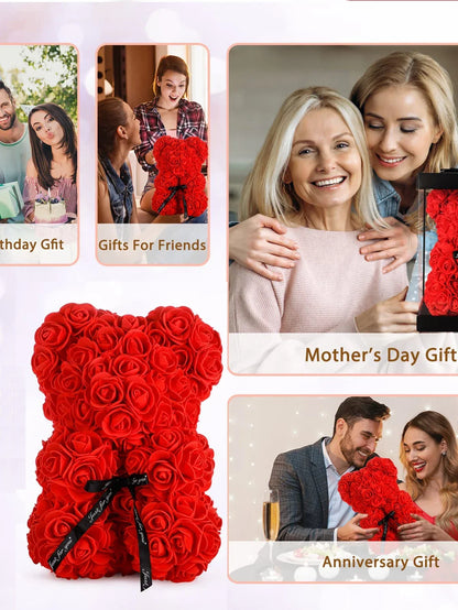 25cm Eternal Rose Teddy Bear – Artificial Flower Gift for Mom, Mother’s Day, Birthday, Valentine’s & Anniversary