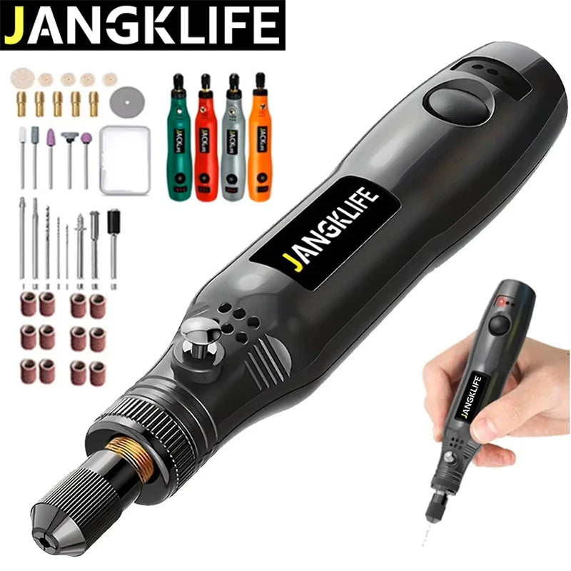 JANGKLIFE USB Cordless Rotary Tool Kit - Mini Wireless Engraving Drill for Wood, Jewelry, Metal & Glass DIY