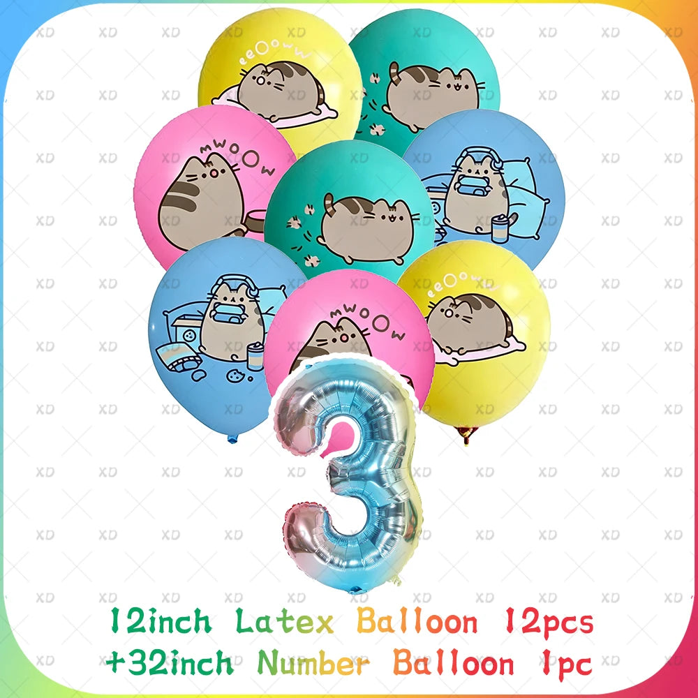 Cute Cat Birthday Party Decorations - Kawaii Balloon Set, Cake Toppers, Bunting Banner, and Party Backdrop Supplies