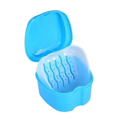 Portable Denture Storage Box - Leak-Proof False Teeth & Orthodontic Retainer Case with Hanging Net for Seniors