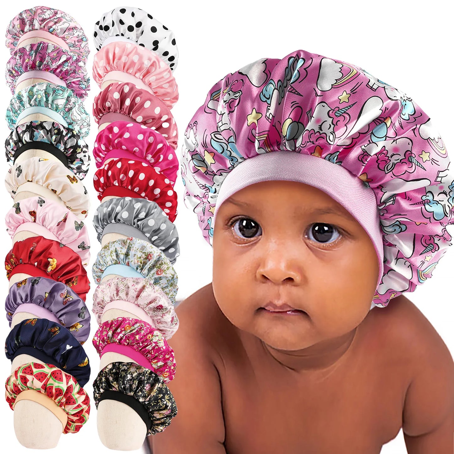 African Print Kids Satin Bonnet - Adjustable Ankara Sleep Cap for Babies & Children, Silk Shower Hat