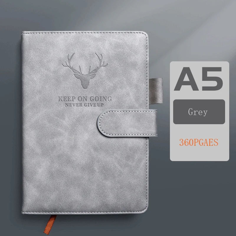 A5 Thickened Deer Head Notebook – Business PU Soft Leather Notepad with Horizontal Lines, School & Office Stationery Supplies