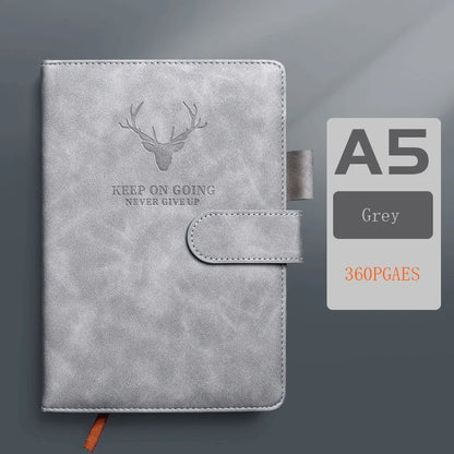 A5 Thickened Deer Head Notebook – Business PU Soft Leather Notepad with Horizontal Lines, School & Office Stationery Supplies