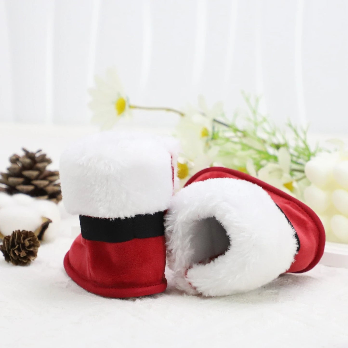 Baby Toddler Christmas Plush Heart Boots – Warm Non-Slip Winter Festival Party Shoes