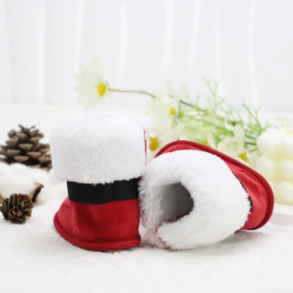 Baby Toddler Christmas Plush Heart Boots – Warm Non-Slip Winter Festival Party Shoes