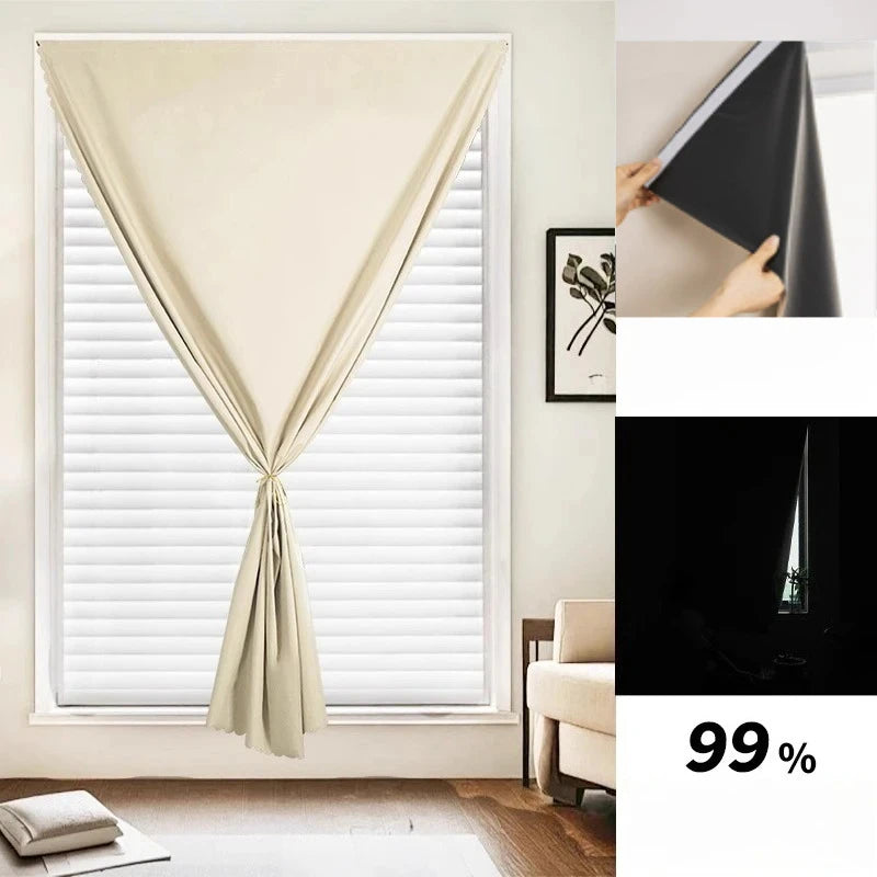 No-Drill 100% Blackout Short Curtains – Easy Install Thermal & UV-Proof Window Drapes for Door, Kitchen, Bedroom & Living Room