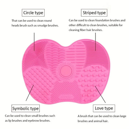 Apple-Shaped Silicone Makeup Brush Cleaner Pad - Suction Cup Cosmetic Tool Cleaning Mat