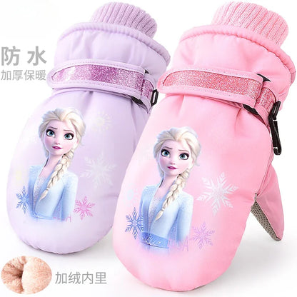 Hasbro Princess Elsa Kids Ski Gloves – Cute Waterproof & Warm Velvet Winter Gloves for Girls