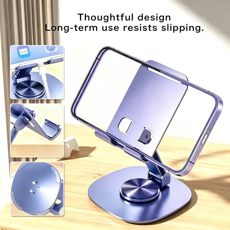 Aluminum Alloy Phone Holder - 360° Rotating Folding Desktop Stand, Portable Mobile Stand