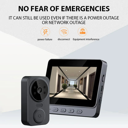 4.3" Wireless Video Doorbell — HD IPS Screen, 2.4G WiFi, Smart Intercom, Two-Way Talk, Night Vision