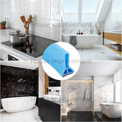 Collapsible Silicone Shower Water Barrier - Self-Adhesive Bendable Splash Guard and Waterproof Threshold Strip